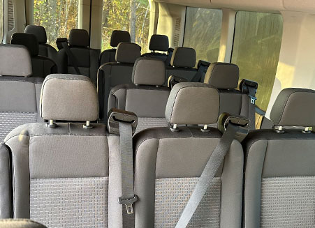 Empty seats in a charter bus